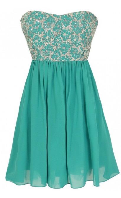 Stars In The Sky Sequin Lace Overlay Designer Dress by Minuet in Teal